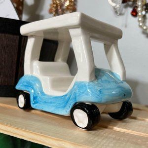 Baby Blue Golf Cart Ceramic Desk Golfer Home Office Decor Figurine Father Dad Gi